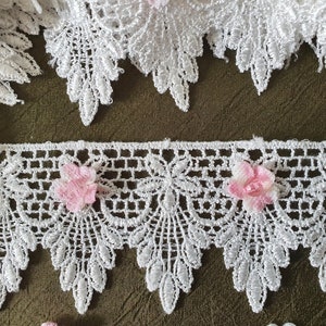White Scalloped Lace with forget me nut flower for jewelry, table runners, head crown image 2