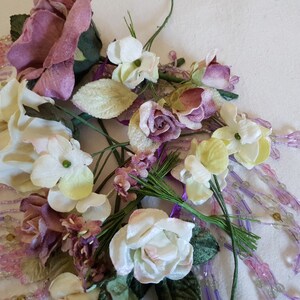 Embellishment pack of lavender beaded fringes,Velvet flowers in vintage colours,mauve,cream, plum image 5