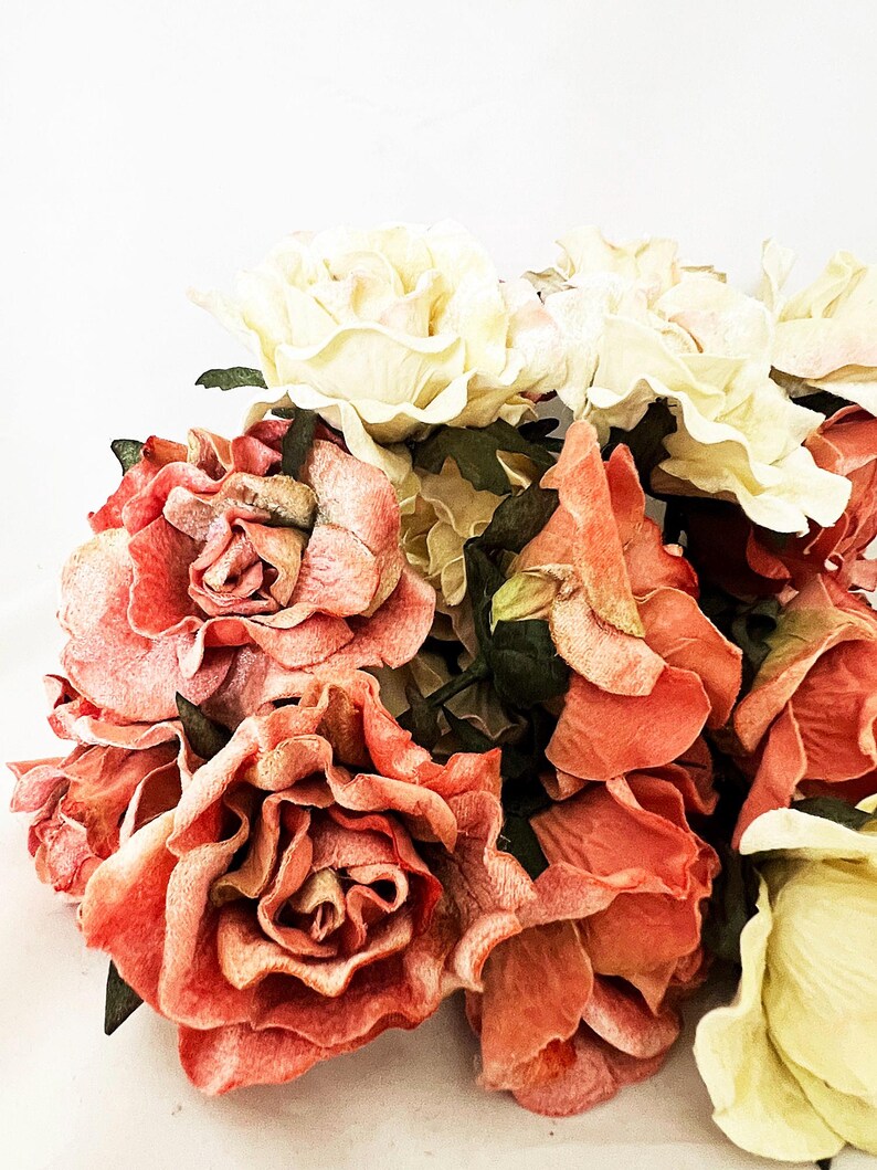 10 Roses Velvet Flowers peach for Halloween, lampshades, millinery, floral supplies and wedding decor image 6
