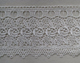 Venise Lace Trim White Rose and tiny leaves design for bridal, couture, alt art, favor bags