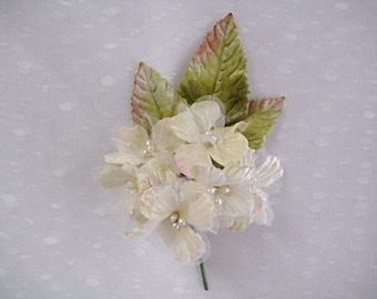 Ivory flower posie Velvet and organza Delphinium For Millinery, Brooches, Shabby Chic  jewellery and Wedding corsage