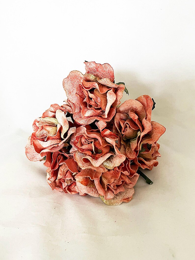10 Roses Velvet Flowers peach for Halloween, lampshades, millinery, floral supplies and wedding decor image 3