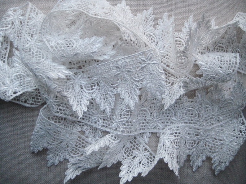 White Scalloped Lace with forget me nut flower for jewelry, table runners, head crown image 4