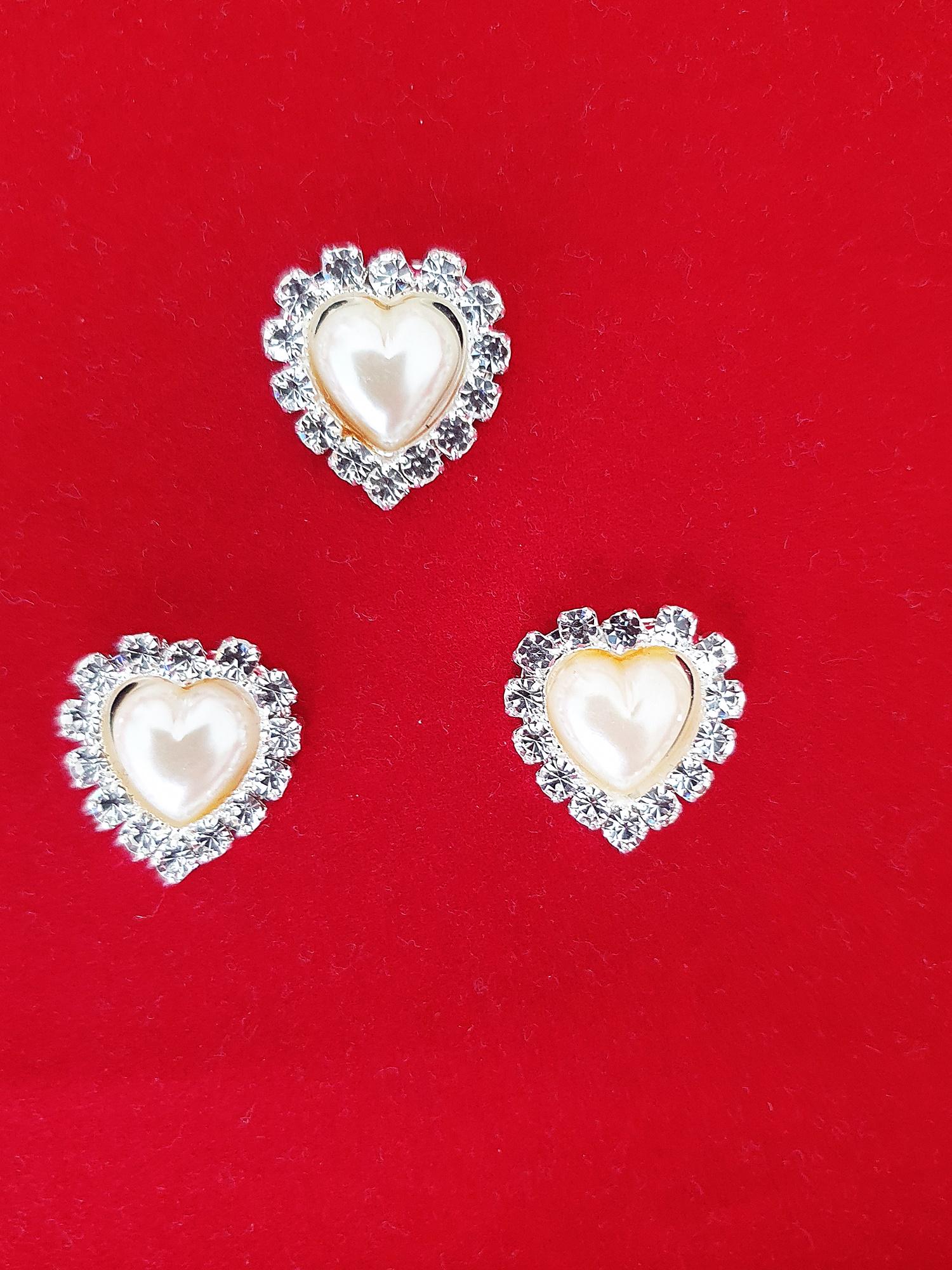 Silver Rhinestone Heart 10 Rhinestone Heart Buttons: Ivory Pearl Silver Diamante Embellishments ...