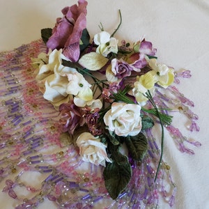 Embellishment pack of lavender beaded fringes,Velvet flowers in vintage colours,mauve,cream, plum image 3
