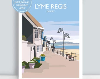 Lyme Regis, Dorset.  Travel Art Print/Poster by Julia Seaton. Hand drawn and signed by the artist.