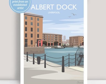 Albert Dock, Liverpool. Travel poster inspired Art Print by Julia Seaton.
