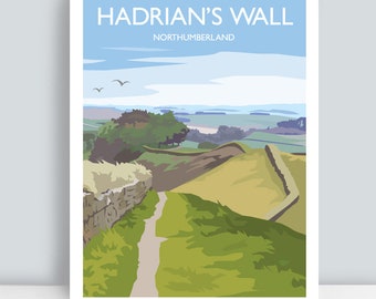 Hadrians Wall, Northumberland. HAND SIGNED Travel Art Print/Poster by Julia S Illustration.