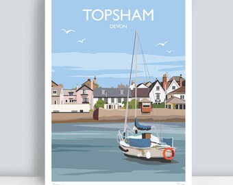 Topsham, Devon. HAND SIGNED Art Print/Travel Poster by JuliaS Illustration.