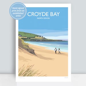 Croyde Bay, North Devon. HAND SIGNED Art Print/Travel Poster by JuliaSIllustration.