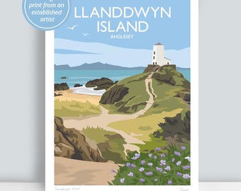 Llanddwyn Island (Ynys Llanddwyn), Anglesey, North Wales. HAND SIGNED Art Print/Travel Poster by Julia Seaton.
