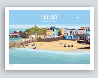 Tenby, Pembrokeshire, South Wales. HAND SIGNED Art Print/Poster by Julia Seaton.