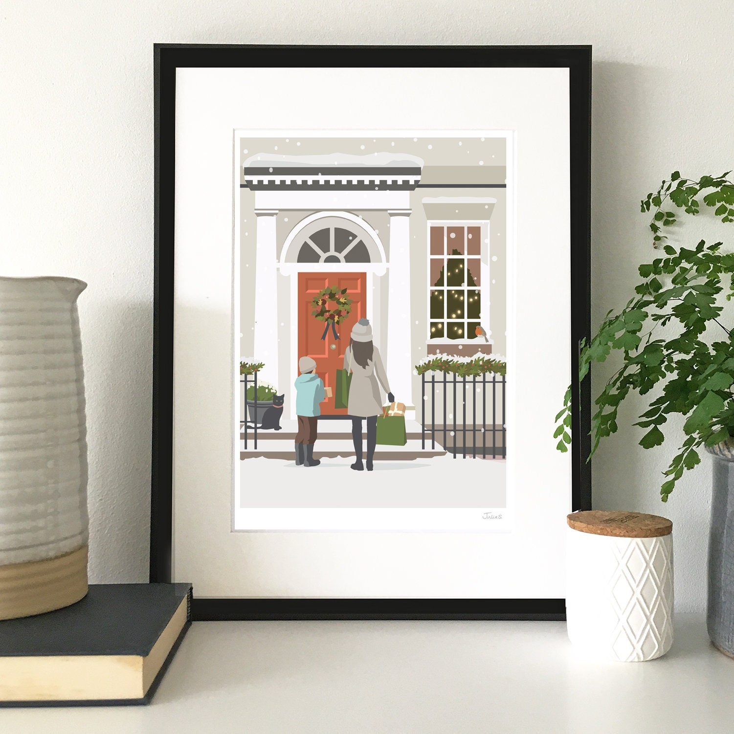 Christmas Delivery print. A modern, contemporary hand signed art print/poster by JuliaSIllustration.