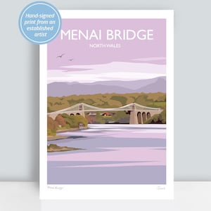 Menai Bridge, North Wales. Travel Art Print/Poster drawn by artist Julia Seaton. image 1