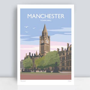 Manchester, Town Hall HAND SIGNED Art/Travel Print by JuliaSIllustration.