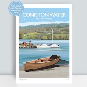 Coniston Water, Lake District print, Cumbria, England. Art Print/Poster by Julia S Illustration.
