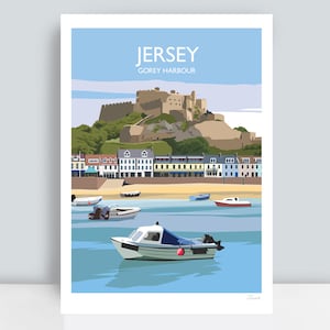 Jersey, Gorey Harbour. HAND SIGNED Art Print/Travel Poster by Julia Seaton.