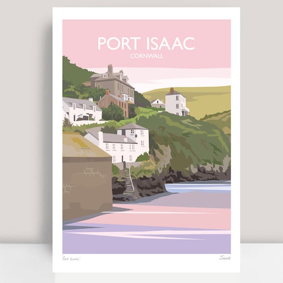 Port Isaac Cornwall Hand Signed Art Print Travel Poster Etsy