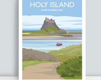Holy Island (Lindisfarne), Northumberland. HAND SIGNED Art Print/Travel Poster by JuliaSIllustration.