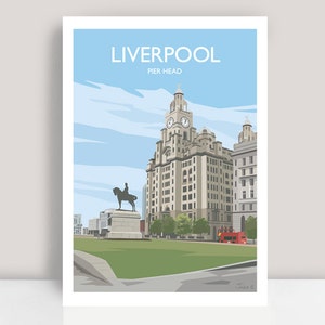 Liverpool print, Pier Head (The Liver Building), Liverpool. Art Print/Poster by Julia Seaton.
