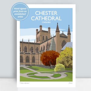 Chester Cathedral, Chester, Cheshire. HAND SIGNED Art Print/Travel Poster by JuliaS Illustration.