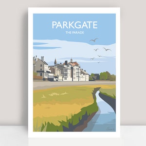 Parkgate, The Parade, Wirral. Travel Poster Print by Julia Seaton.