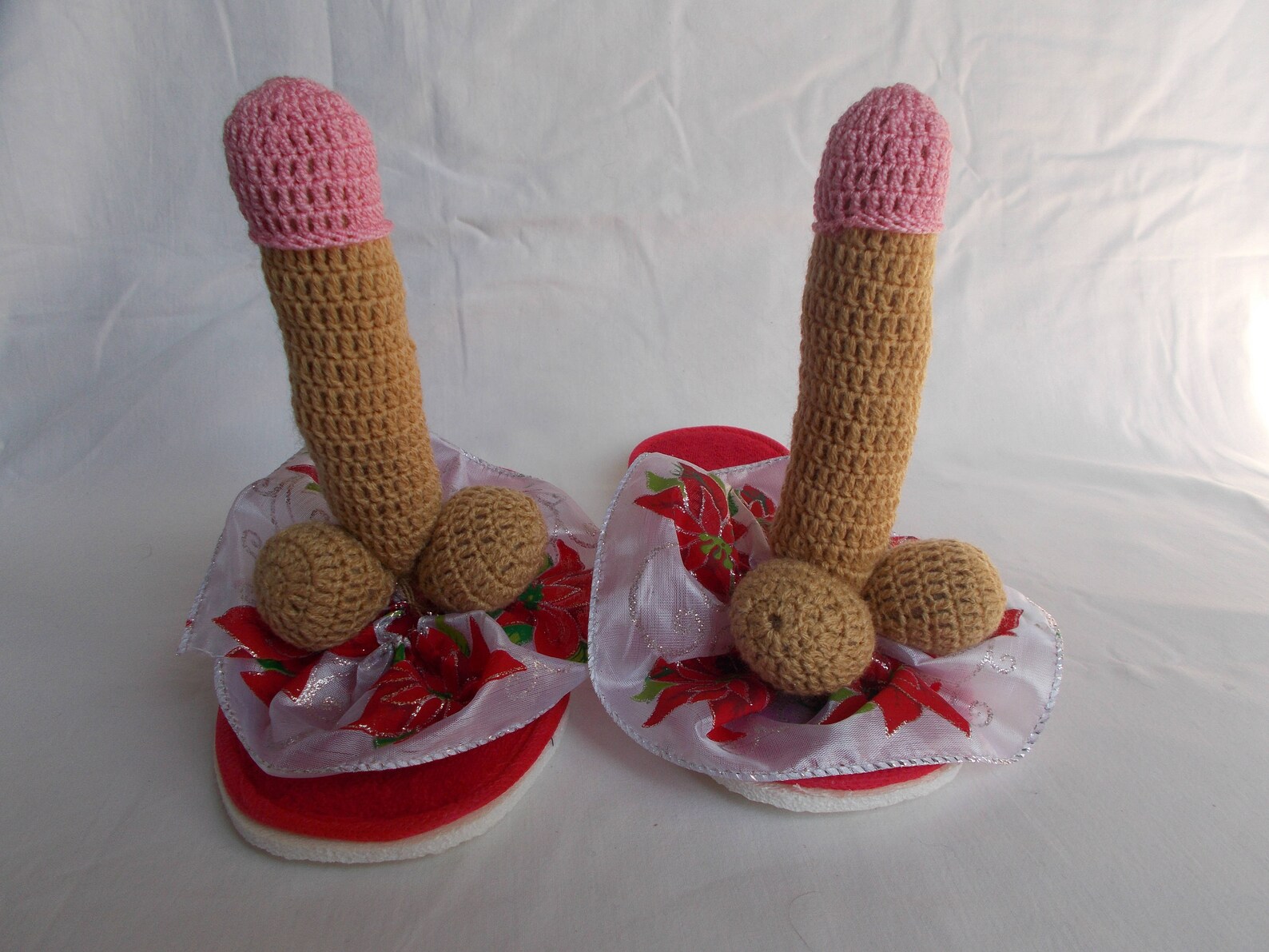 Funny slippers with Crochet Penis sexy gift bachelor groom image 1.