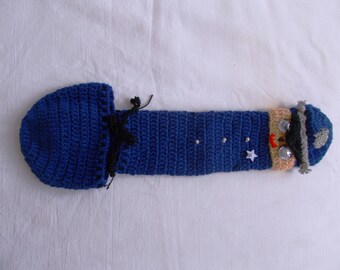Police man hand knitted underwear penis warmer cock sock vibrator cozy willie warmer crochet accessory for man underwear outfit handmade