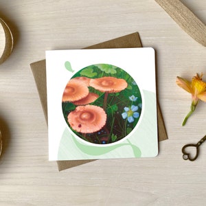 Carte de souhait champignons et coccinelle, Carte de voeux forêt, Papeterie, Oeuvre d'art de la nature, Sybiline