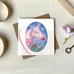 White Magical Unicorn Wish Card, Fairy Bleeding Heart Greeting Card, Fantasy Illustration, Sybiline