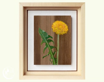 Original oil painting on wood, Floral decor, Dandelion