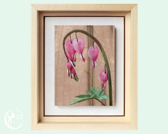 Original Miniature Painting on Wood, Bleeding Heart, Painting, OOAK Small Oil Painting Framed, Original Flower Painting, Birthday Gift