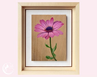 Original oil painting on wood, Floral decor, African Daisy