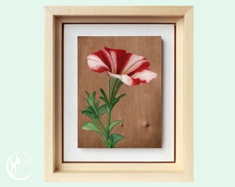 Original Miniature Painting on Wood, Petunia, Painting, OOAK Small Oil Painting Framed, Original Flower Painting, Gift for her