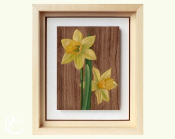 Daffodil, Original Oil Painting on Wood, Floral Art