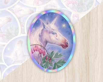 Unicorn Sticker, Oval Holographic Sticker, Magic gift