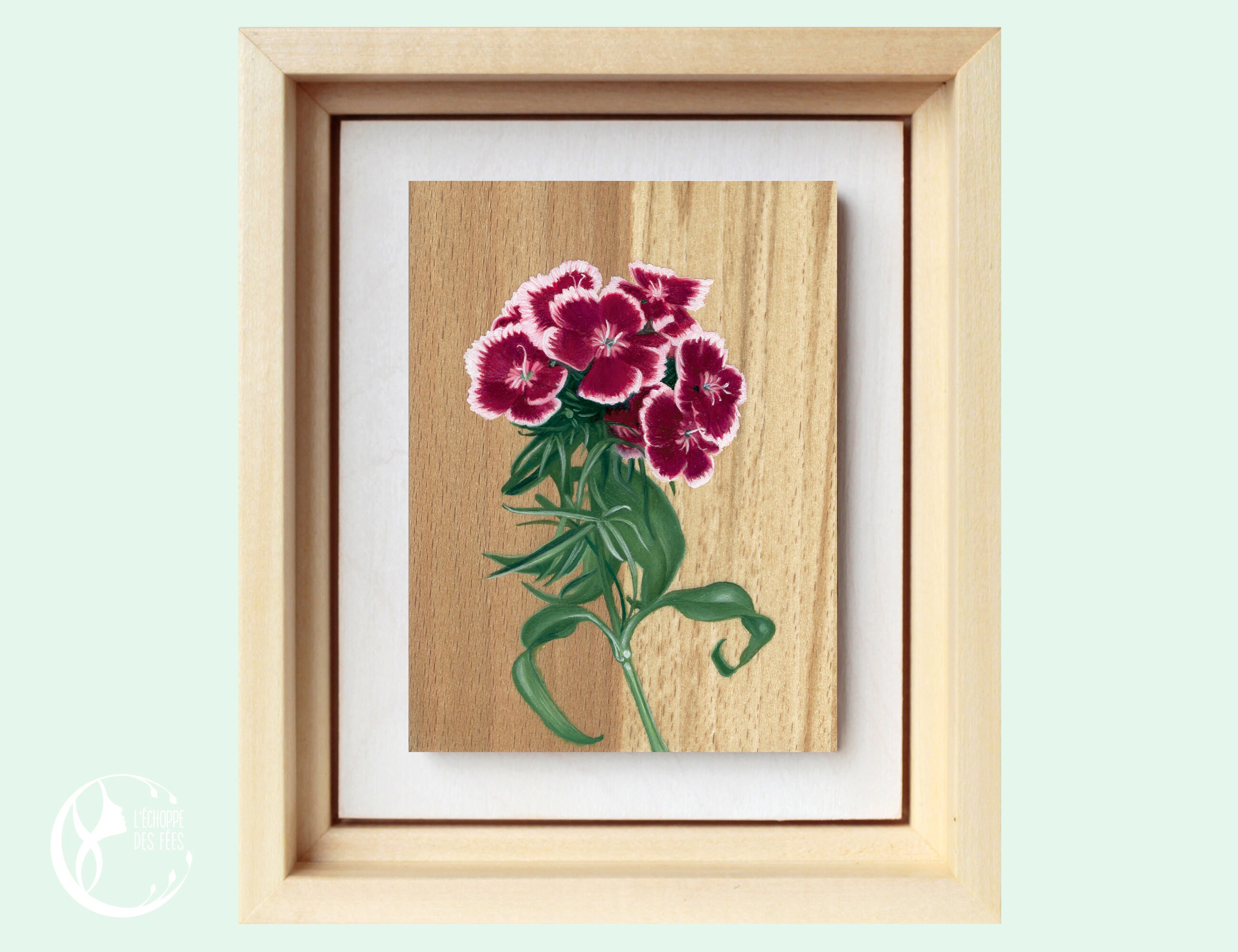 sweetwilliam ArteFrasco 唾奇、anpyo Original Handmade Small Artwork of a Pink and Fuchsia Sweet