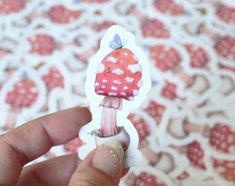 Fantastic Mushroom Sticker with Butterfly