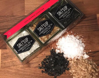 Gift Box of 3 Gourmet "Saltflakes" | 45g / 1.58 oz Glass Jar | Salt Gift Ideas