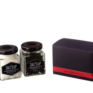 Coffret cadeau de 2 flocons de sel gastronomiques « Chien noir et blanc » | Pot en verre de 45 g / 1,58 oz | Idées cadeaux sel