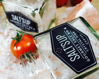 Caja de regalo de 2 sales gourmet "PINK PANTHER" / Tarro de cristal de 100 g/3,53 oz / Ideas para regalar sal / Sal fina rosa cristal / Sal gruesa rosa cristal