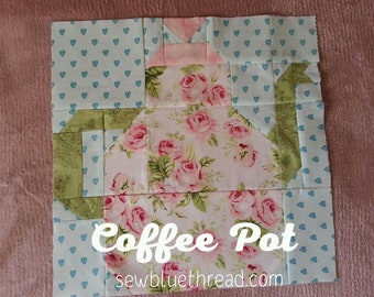 Coffee Pot, quilt block pdf pattern, downloadable, Easy pattern,