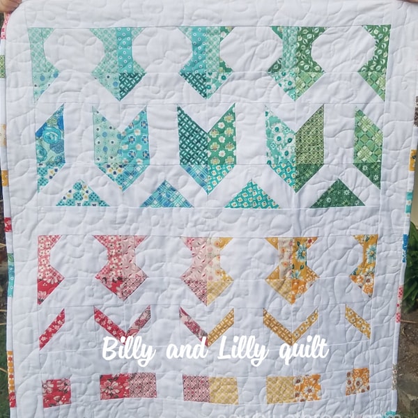 Billy and Lilly Quilt, pdf downloadable pattern, charm pack, layer cake, stash buster,