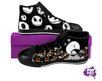 Zapatillas Converse de caña alta inspiradas en la caricatura de la pesadilla de Jack