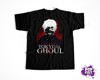 Weiß Haariger Ghoul Kaneki Anime inspiriertes benutzerdefiniertes T-Shirt