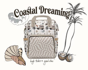 Coastal Dreaming, Palm Tree and Surf Truck Pattern Diaper Bag