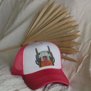 Bright Pink Trucker Hat with Western Mama design