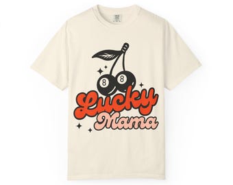 Lucky Mama 8 Ball Cherry T-Shirt, St Patricks day mama shirt. Comfort Colors
