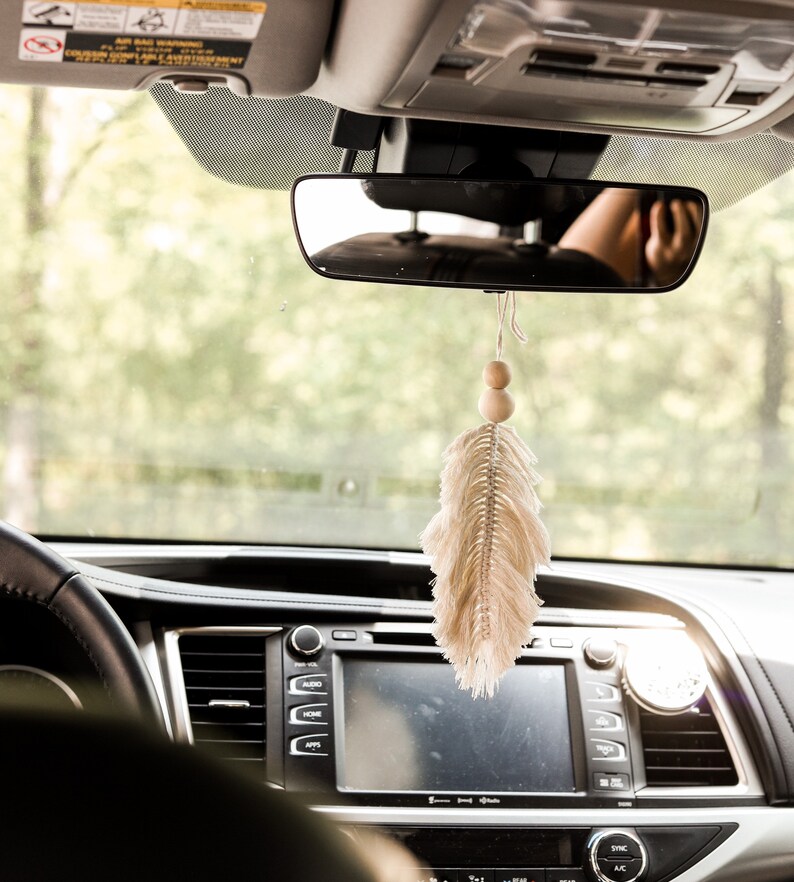 Boho Rearview Mirror Feather Etsy