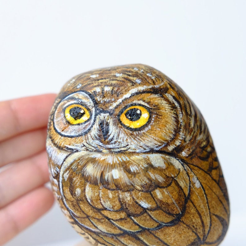 Owl stone painting Unique. Stone Art Paint by Acrylic Colour